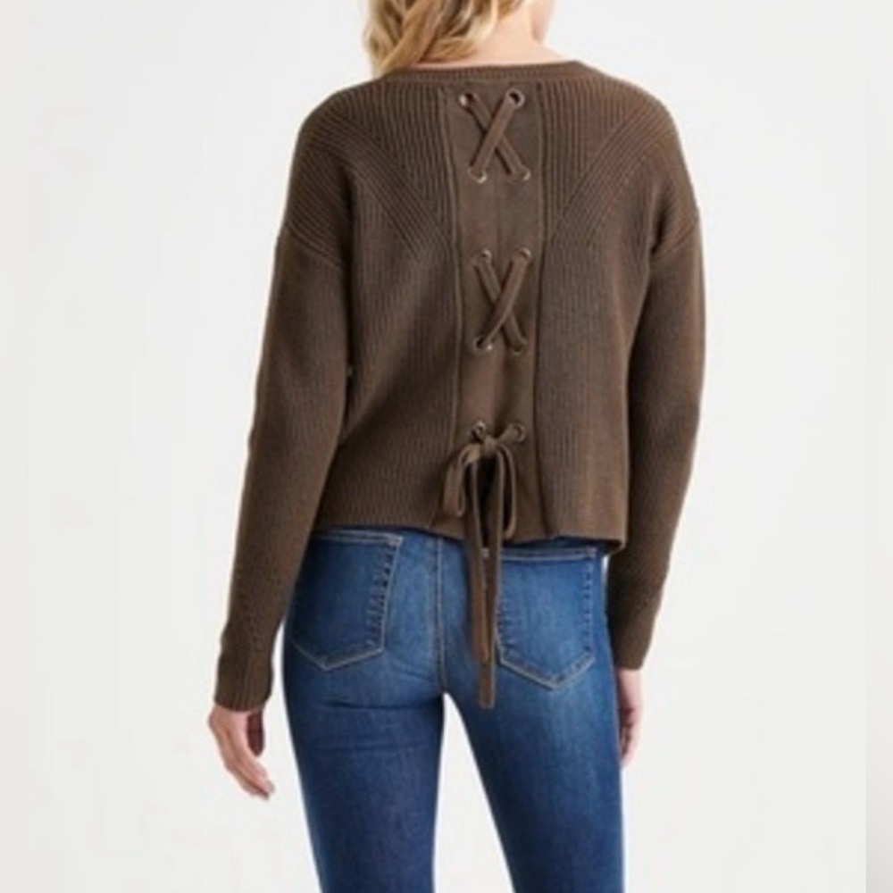 Lucky Brand  Lace-Up Back Sweater - Picture 2 of 12